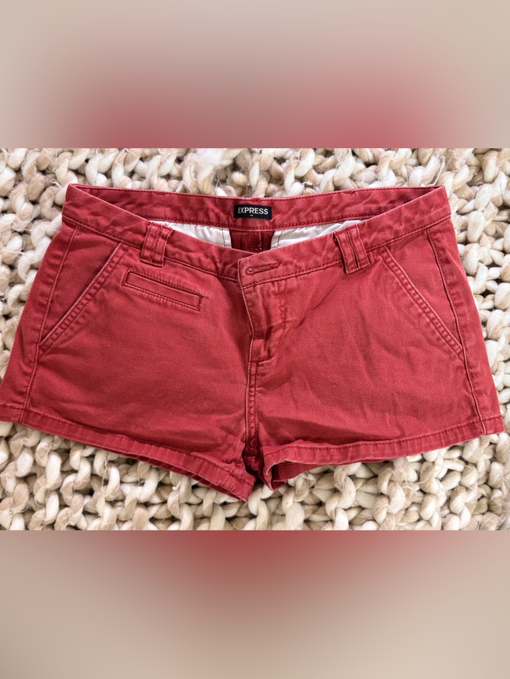 Express Red Low Rise Shortie Chino Shorts